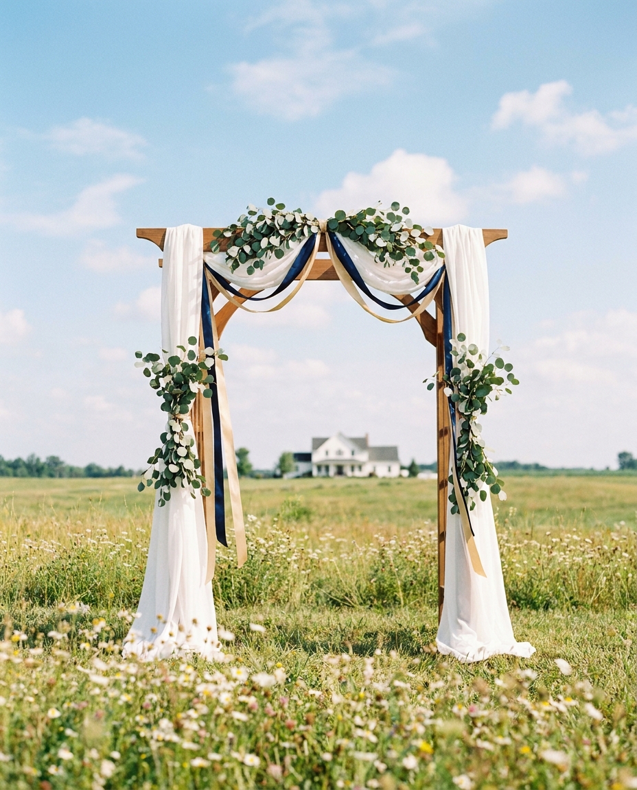 A wedding arch in an open meadow